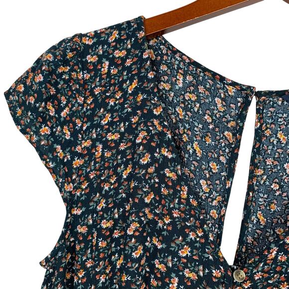 American Eagle Romper Black Floral Short Sleeve Women's M - Picture 5 of 11